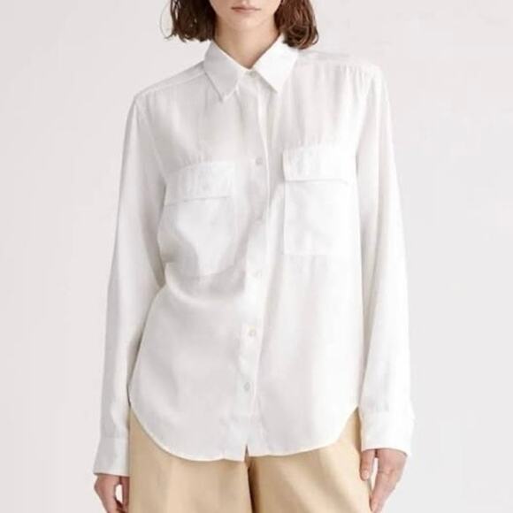 New Quince Womens Large Tencel Vintage Wash Wash Utility Shirt White 3367-33 - Picture 1 of 11